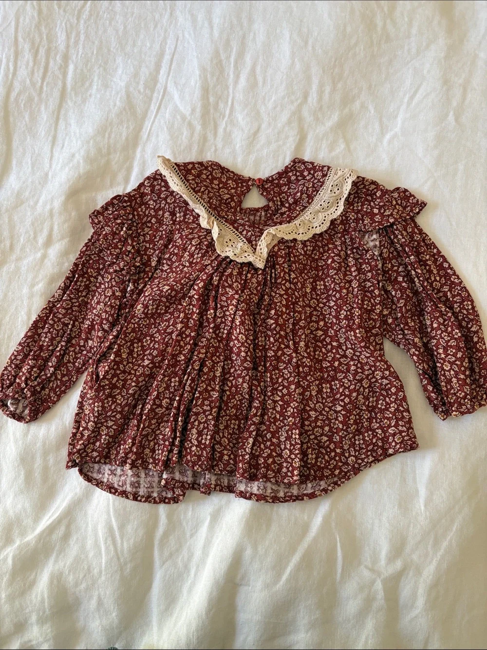 Zara Toddler Girls' Burgundy Floral Lace Yoke Blouse